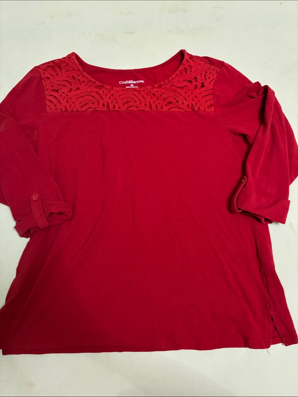croft & barrow Red Lace Yoke 3/4 Sleeve Women's Tunic